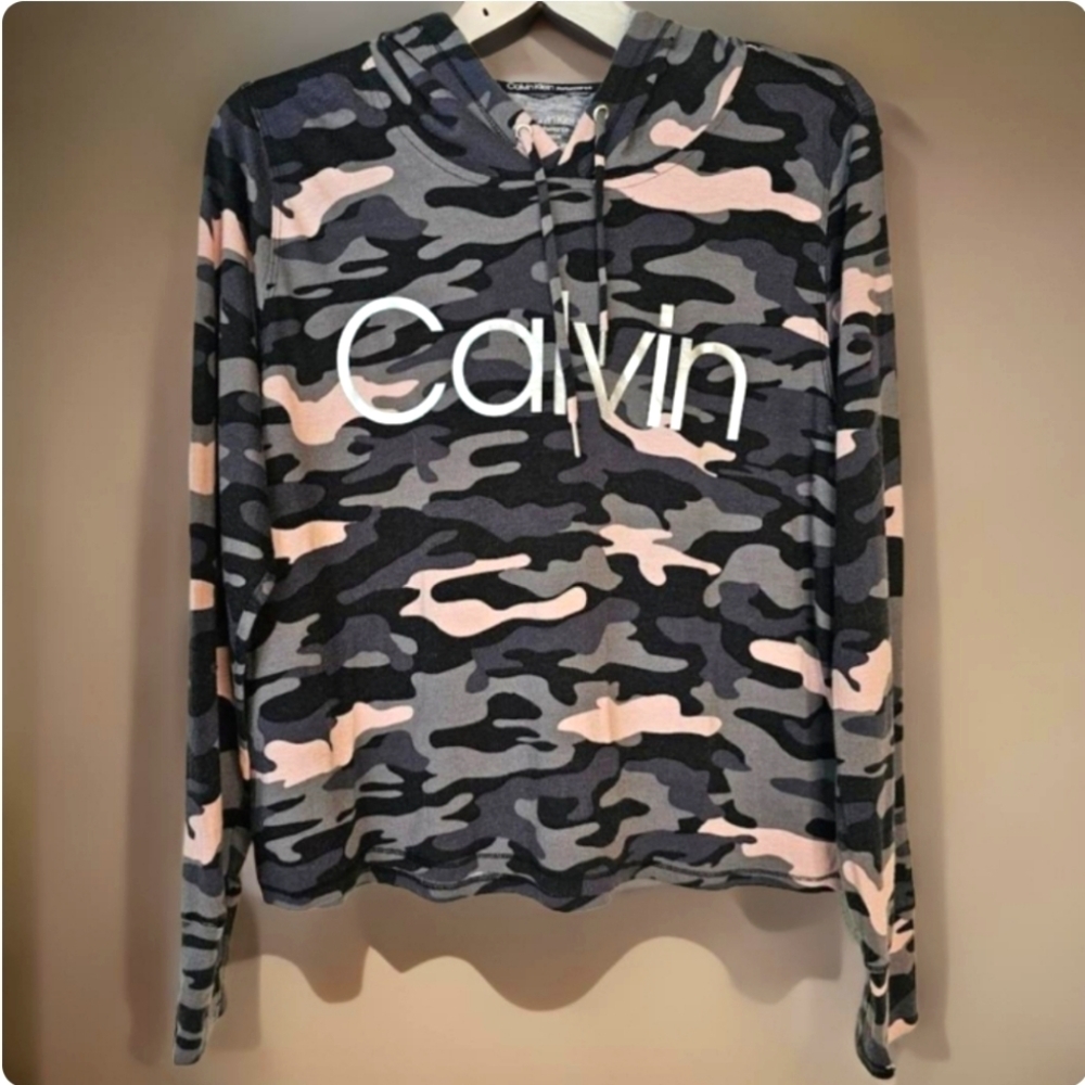 Cavin Klein Performance Cropped Hoodie Lightweight Camo Womens Size Small